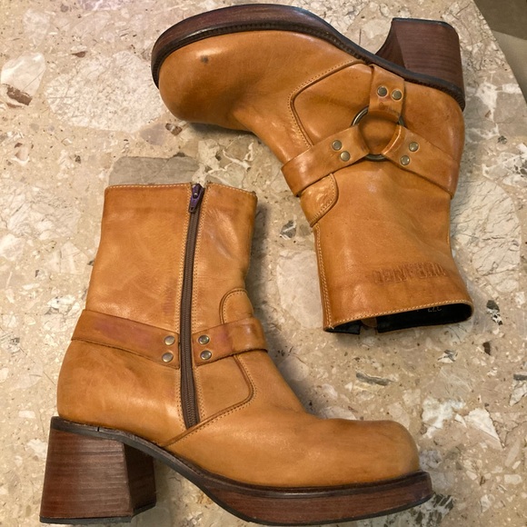 Vintage 90s Y2K Camel Leather Durango Platform Boots Chunky Heel - Picture 7 of 16